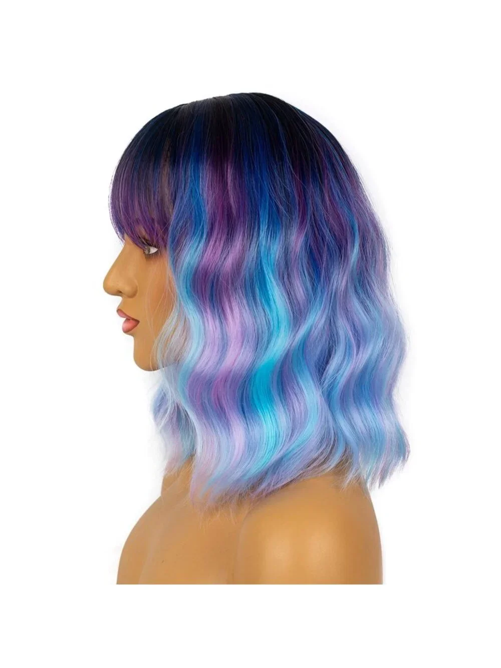 Women's Colorful Shoulder Length Synthetic Loose Wavy Short Bob Wigs Bangs